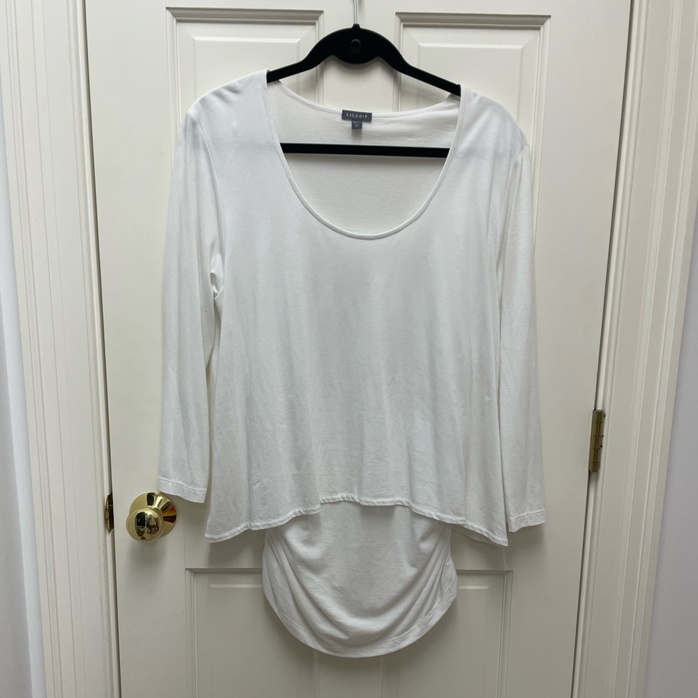 Lilla P Double Layer Ruched Side Long Sleeve Sz Large in White